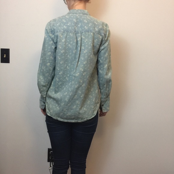 Free People Blue Denim Printed Button Down Top - Picture 3 of 8